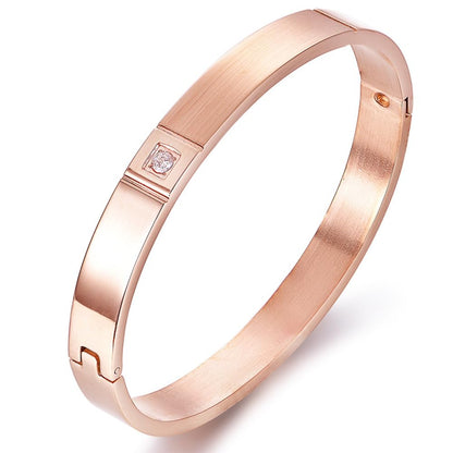 Rockyu ペアブレスレット – チタン製シンプルバングル ダイヤ付き メンズ＆レディース