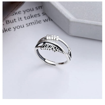 Rockyu Luckyロゴ 三連クロスリング シルバー925 フリーサイズ レディース指輪