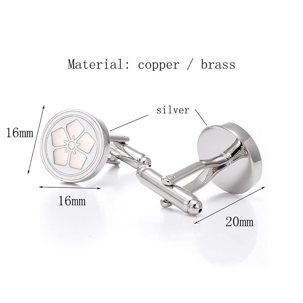 Rockyu 桜花カフス メンズ シルバー ラウンドカフス 鏡面仕上げ フラワーモチーフ