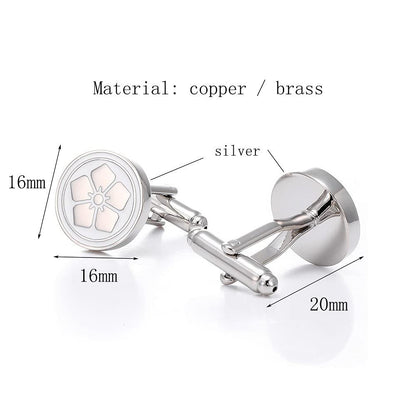 Rockyu 桜花カフス メンズ シルバー ラウンドカフス 鏡面仕上げ フラワーモチーフ