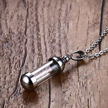 Rockyu カプセルネックレス レディース ステンレス製 ガラス管 香水・薬入れ対応 シルバー・ゴールド・ブラック