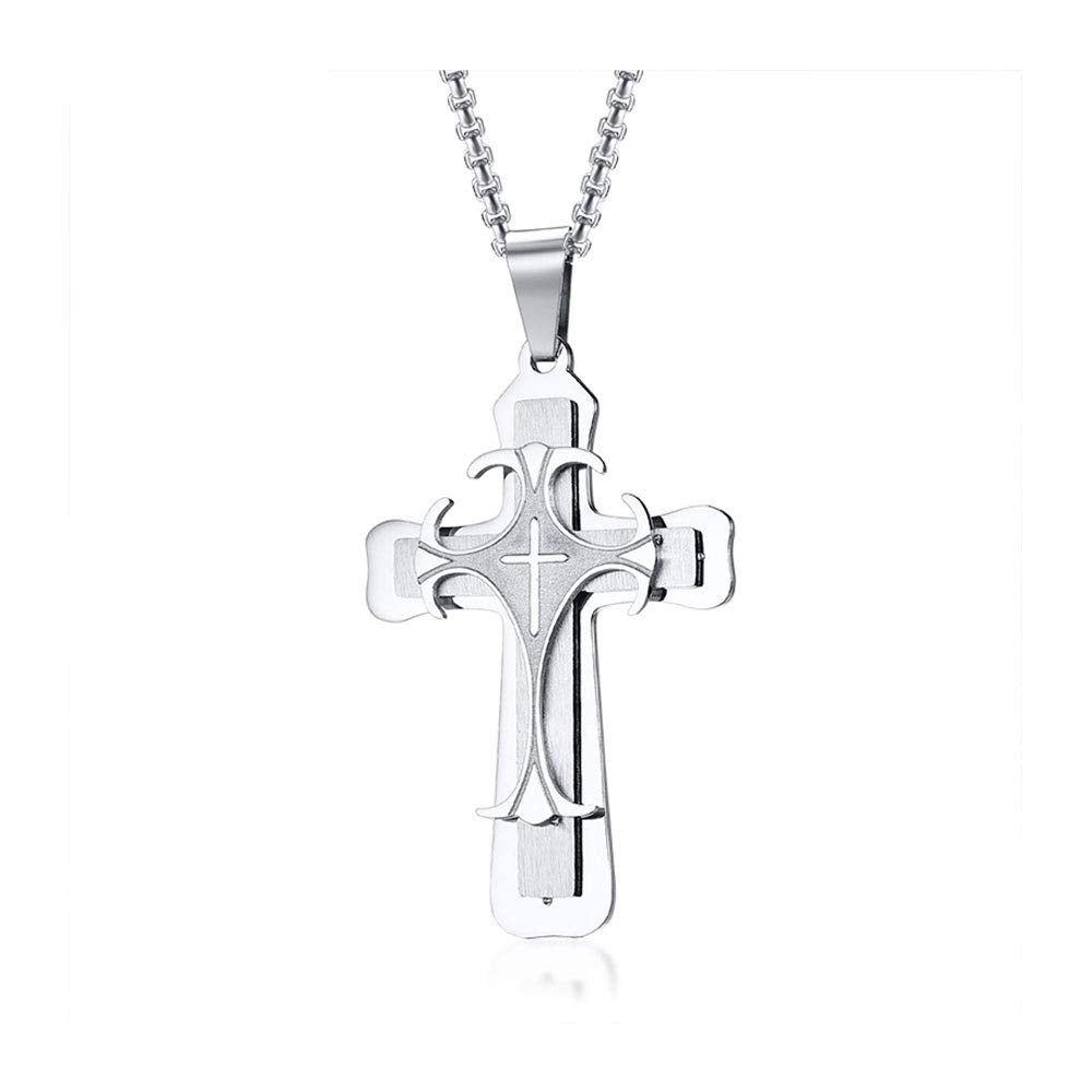Rockyu クロスネックレス チタン製 十字架ペンダント シルバー＆ゴールド メンズ・レディース兼用