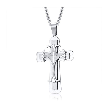 Rockyu クロスネックレス チタン製 十字架ペンダント シルバー＆ゴールド メンズ・レディース兼用