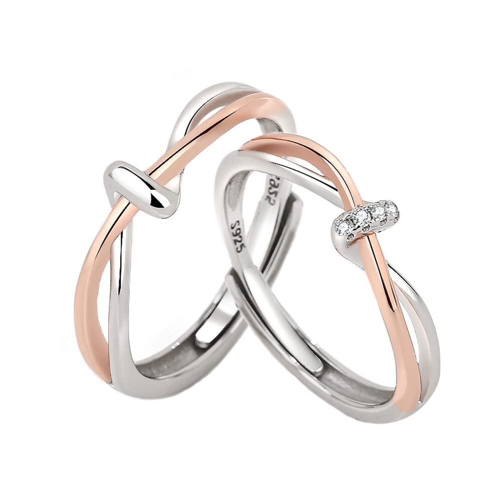 Rockyu 結びデザイン ペアリング シルバー925 ピンクゴールド調 フリーサイズ