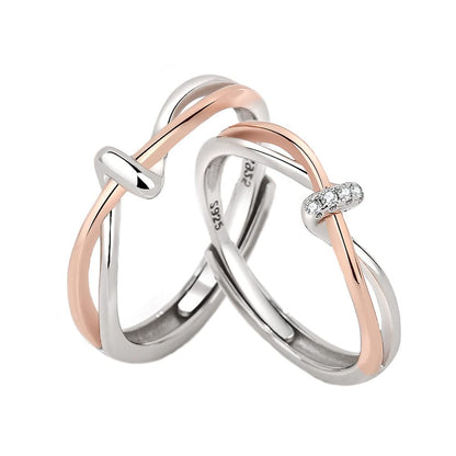 Rockyu 結びデザイン ペアリング シルバー925 ピンクゴールド調 フリーサイズ