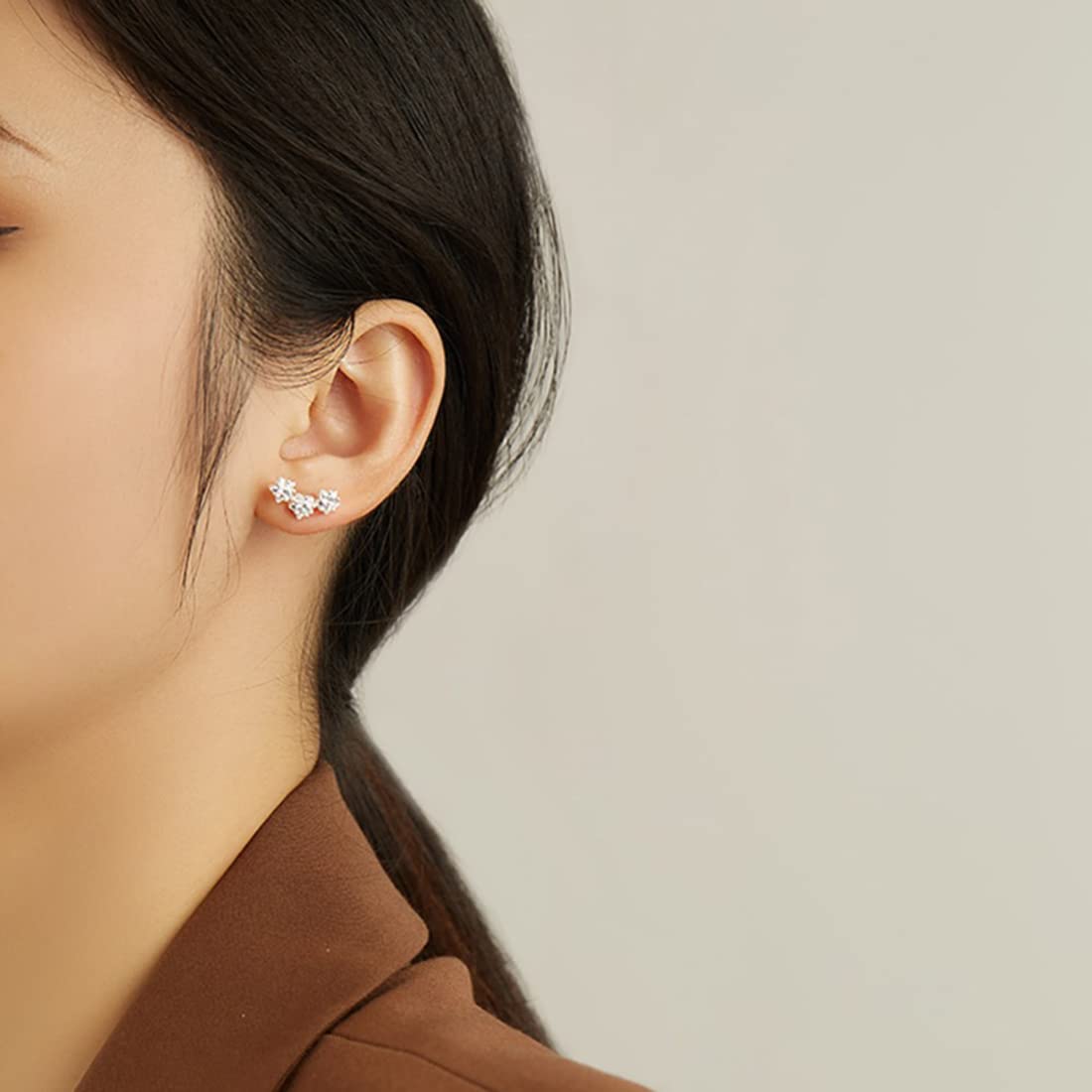 Rockyu 三連星ピアス レディース｜18金仕上げ シルバー925 ジルコニア使用 金属アレルギー対応