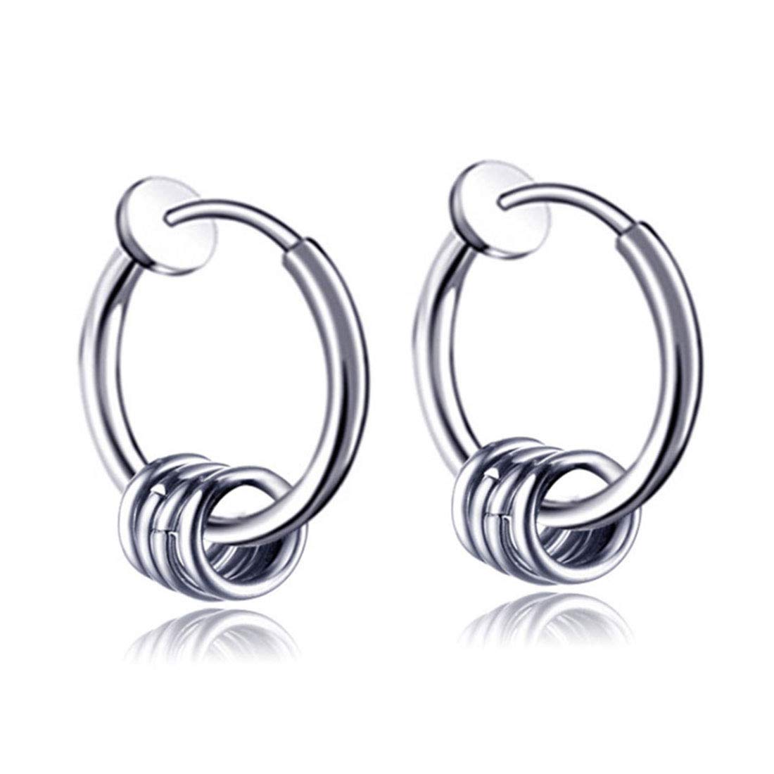 Rockyu フープピアス メンズ – 4連サークルデザイン シルバー＆ブラック 両耳セット