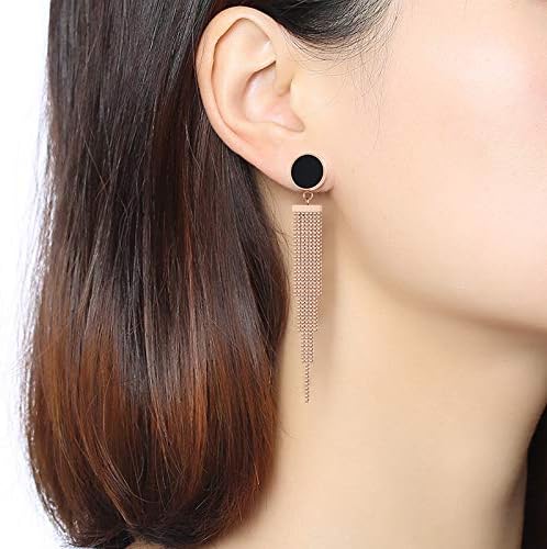 Rockyu ピアス レディース 18K ステンレス ピンクゴールド スタッドピアス フリンジデザイン