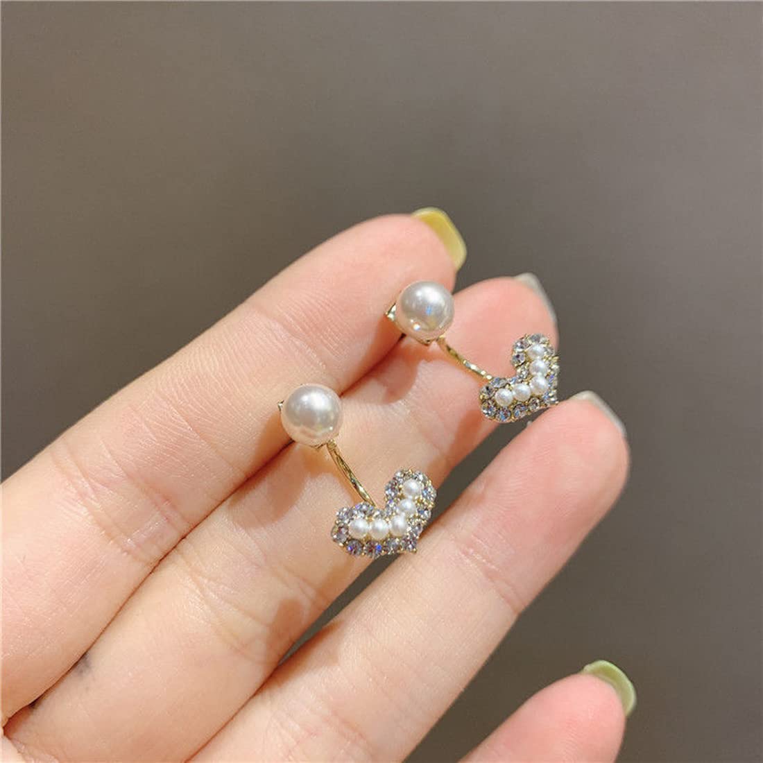 Rockyu ピアス レディース ハート型 ゴールド パール 925純銀製 可愛い両耳スタッド