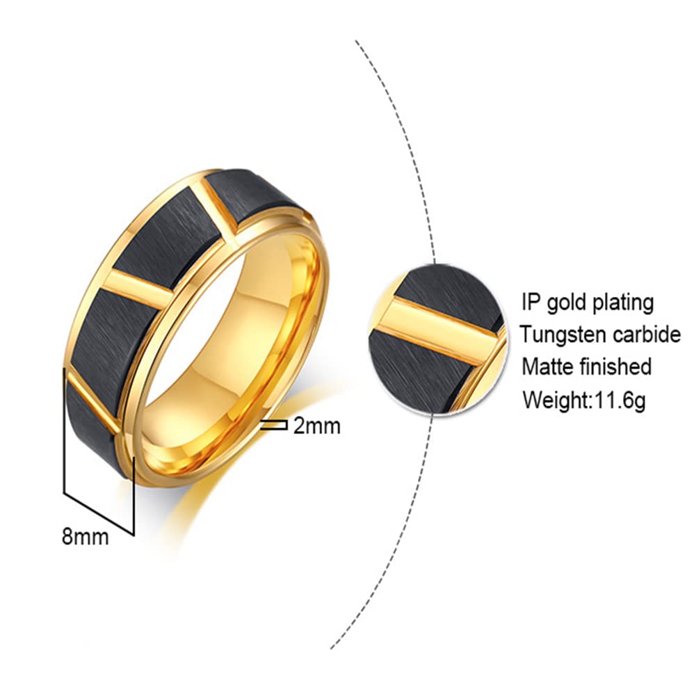 Rockyu タングステンリング メンズ ゴールド×ブラック マット仕上げ 幅広デザイン