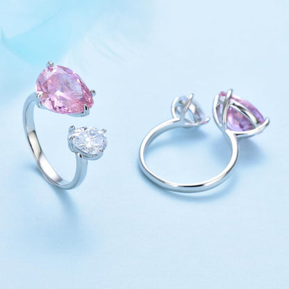 Rockyu レディースリング｜シルバー925＆大粒ピンクジルコニア ハートオープン指輪