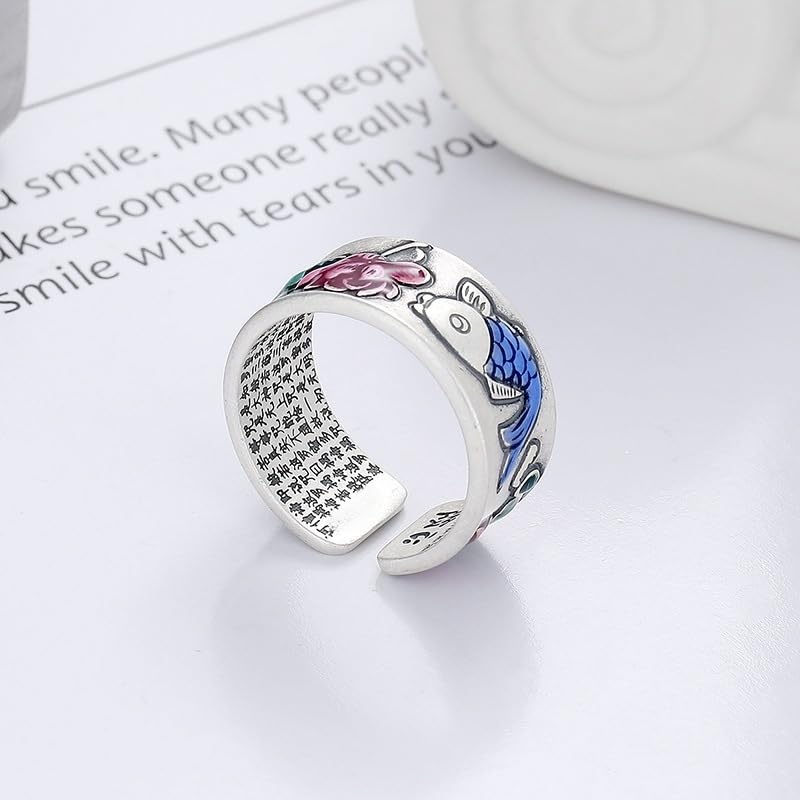 Rockyu 指輪 レディース フリーサイズ シルバー925 蓮花＆鯉モチーフ リング 金属アレルギー対応 おしゃれ プレゼント