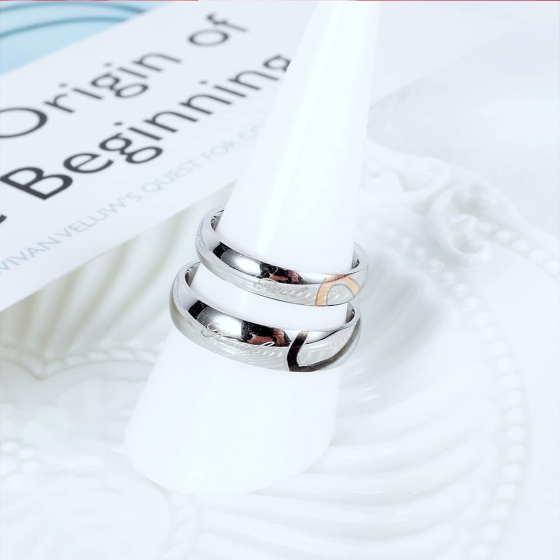 Rockyu ペアリング ステンレス製 ハートデザイン シルバー 結婚指輪風・個別販売