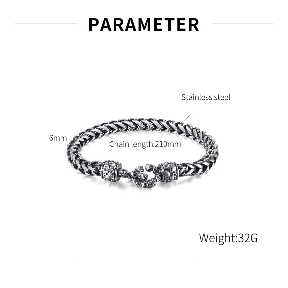 Rockyu ブレスレット メンズ シルバー スカルチェーン 髑髏モチーフ ステンレス 金属アレルギー対応