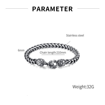 Rockyu ブレスレット メンズ シルバー スカルチェーン 髑髏モチーフ ステンレス 金属アレルギー対応