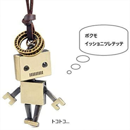 Rockyu ネックレス メンズ レディース ロボットモチーフ レザー 紐ネックレス 合金 ユニセックス
