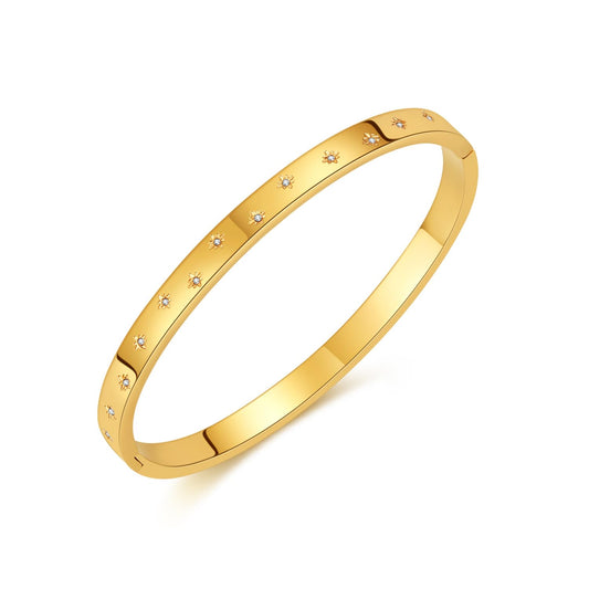 バングル レディース ゴールド シルバー ステンレス 金属アレルギー対応 ジルコニア シンプルデザイン