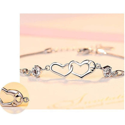 Rockyu ダブルハートブレスレット レディース – ジルコニア×シルバー925（3色ストーン）