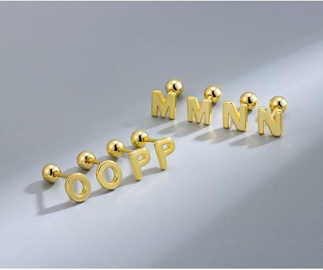 Rockyu ピアス レディース メンズ アルファベット イニシャルピアス ゴールドカラー シンプル 両耳用 ネジ式 留め具付き
