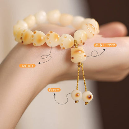 Rockyu レディース 猫肉球ブレスレット 白玉菩提×炭焼き風 数珠デザイン お守りアクセサリー