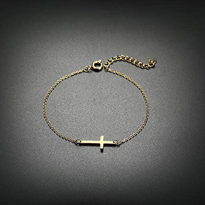Rockyu クロスデザイン ネックレス＆ブレスレット ステンレス ゴールド／シルバー レディース