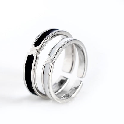 Rockyu ペアリング 2個セット フリーサイズ 純銀製 S925 モダンVラインデザイン 結婚・婚約指輪