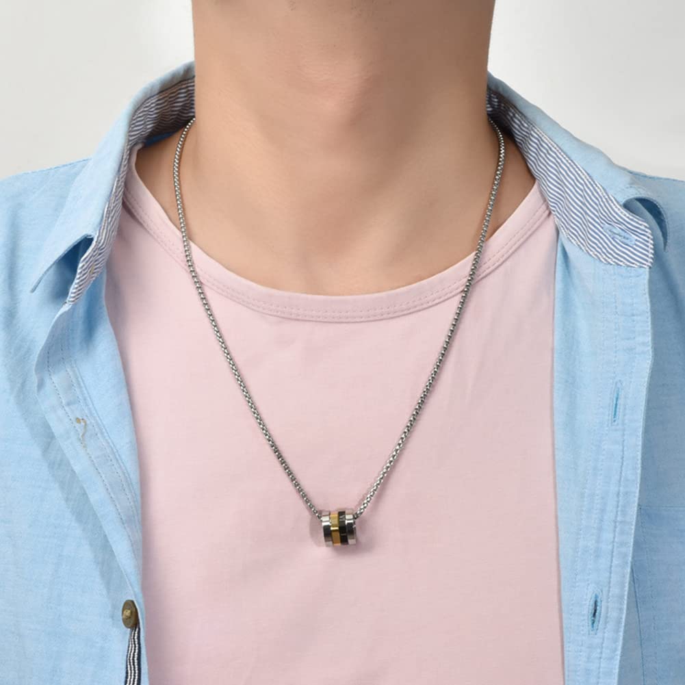 Rockyu ネックレス メンズ ブランド シルバー ローマ字 回転可能 ローマ数字ネックレス ゴールド ブラック リングペンダント チタン