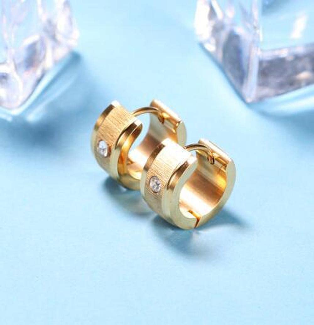 Rockyu フープピアス ステンレス ジルコニア 太めデザイン 男女兼用 ゴールド＆シルバー