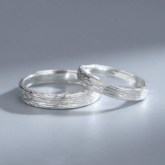 Rockyu ペアリングセット シルバー925 木目調デザイン カップル用フリーサイズ