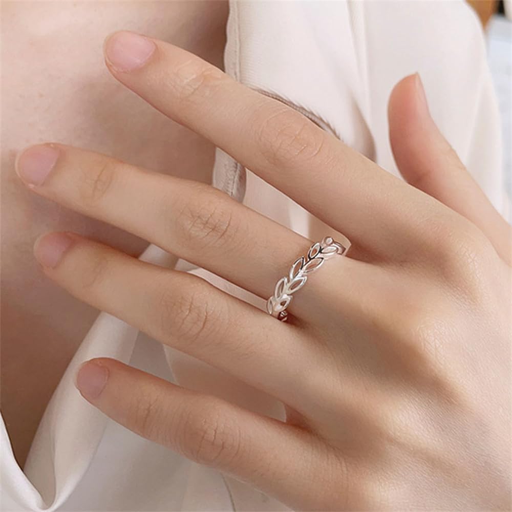 Rockyu 指輪 レディース フリーサイズ シルバー925 葉モチーフ リング 透かし彫り おしゃれ 幸運 プレゼント