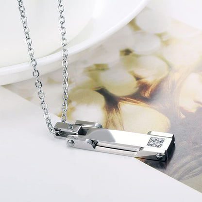 Rockyu ペアネックレス ステンレス メンズ レディース シルバー ジルコニア スティックペンダント