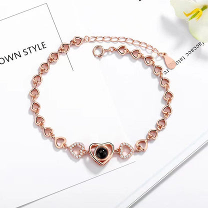 【秘密のハート】S925シルバー＆ローズゴールドブレスレット｜I Love You投影×ジルコン輝き