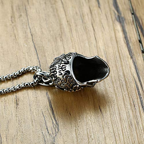 Rockyu メンズ メキシカンスカルネックレス 緑目 髑髏デザイン ステンレスチェーン 60cm