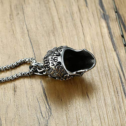 Rockyu メンズ メキシカンスカルネックレス 緑目 髑髏デザイン ステンレスチェーン 60cm