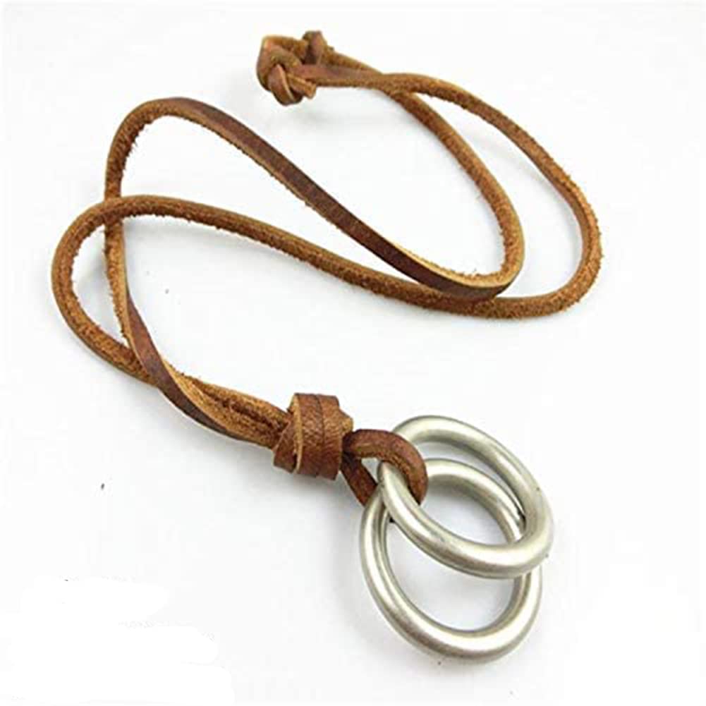 Rockyu メンズ レザーネックレス リングペンダント ロング 紐タイプ 60cm 牛革製