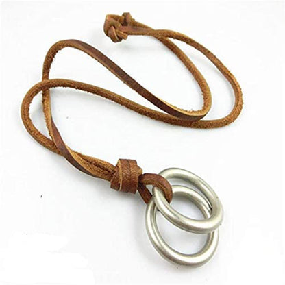 Rockyu メンズ レザーネックレス リングペンダント ロング 紐タイプ 60cm 牛革製