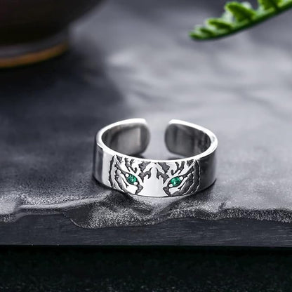 Rockyu タイガーリング メンズ レディース シルバー925 フリーサイズ グリーンストーン 金属アレルギー対応