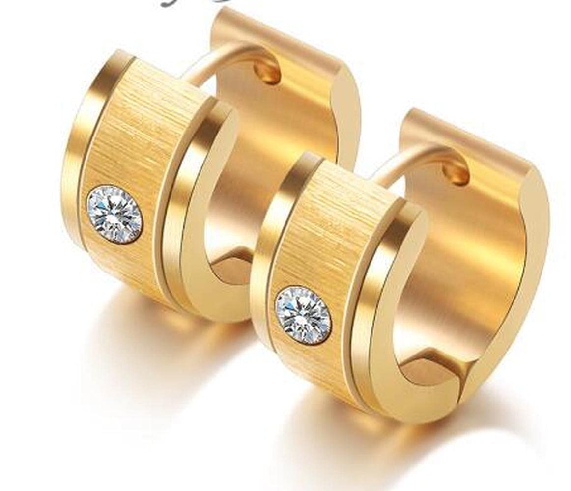 Rockyu フープピアス ステンレス ジルコニア 太めデザイン 男女兼用 ゴールド＆シルバー