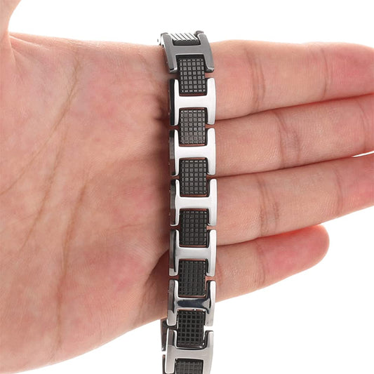 Rockyu ブレスレット メンズ 磁気 ステンレス ブラック シルバー ゴールド ゲルマニウム 幅広 アクセサリー