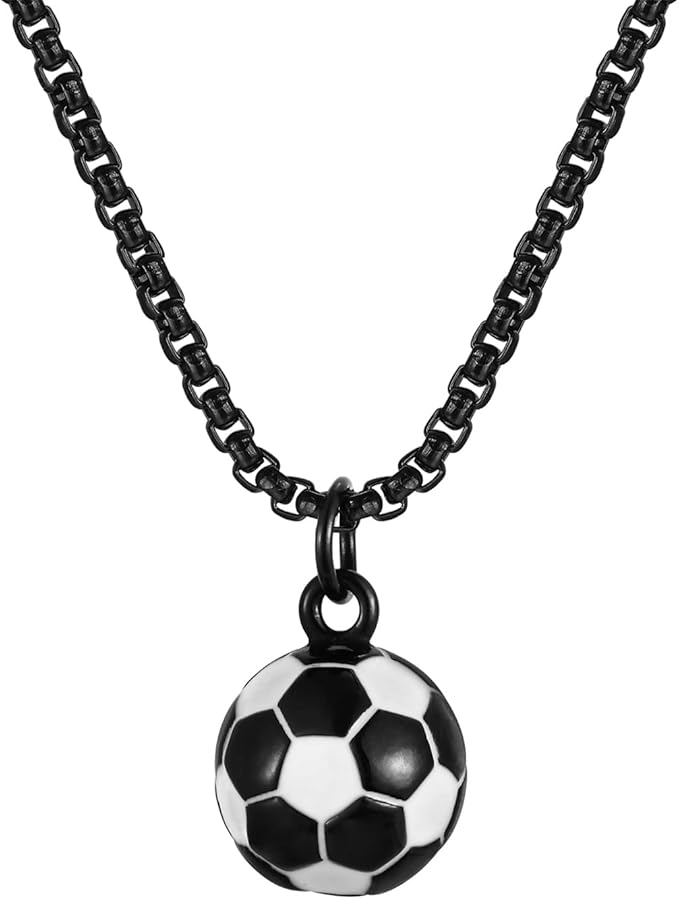 Rockyu メンズネックレス サッカーボールペンダント ステンレス 金属アレルギー対応 スポーツ応援ギフト