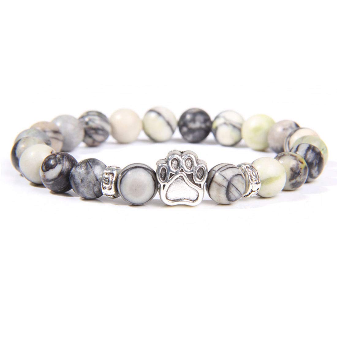 Rockyu ブレスレット メンズ レディース 数珠 ビーズ 天然石 瑪瑙 パワーストーン 犬猫足跡 開運アクセサリー