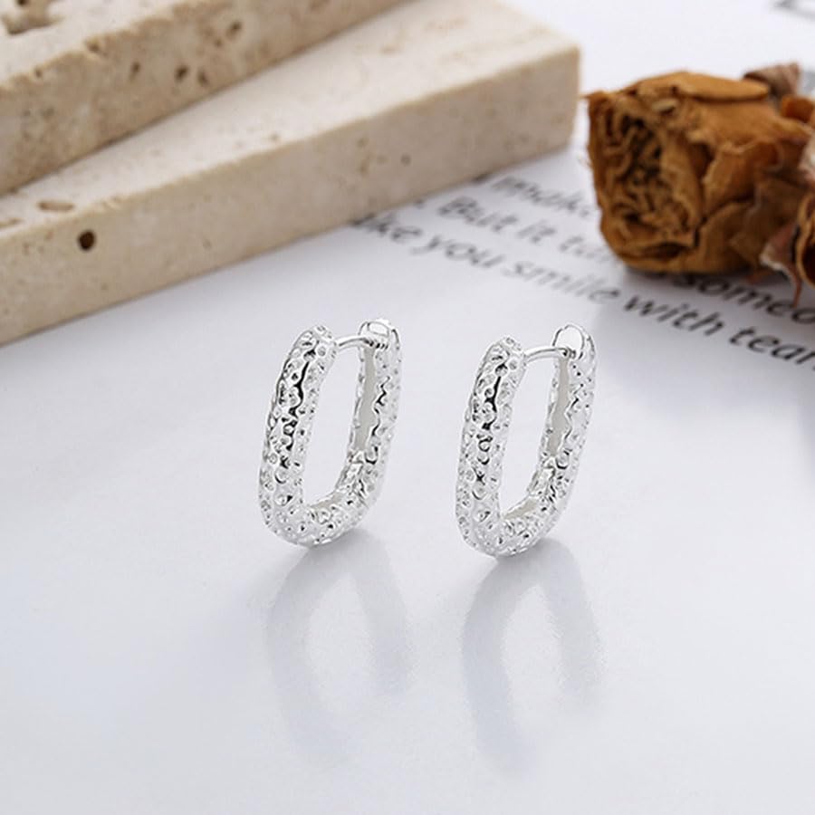 Rockyu シルバー925 不規則テクスチャー フープピアス 小さめハワイ風デザイン