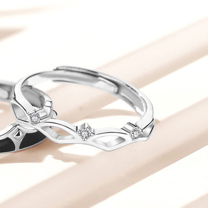 Rockyu ペアリング シルバー925 王子とプリンセス デザイン ジルコニア フリーサイズ カップルリング