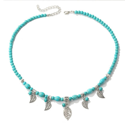 Rockyu ターコイズネックレス｜天然トルコ石×シルバー調ペンダント レディース・メンズ兼用