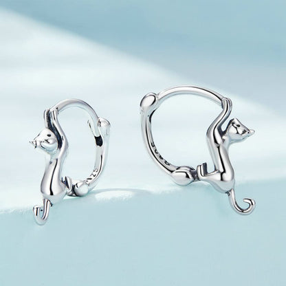 Rockyu レディース 猫フープピアス S925 シルバー製 動物モチーフ アレルギー対応