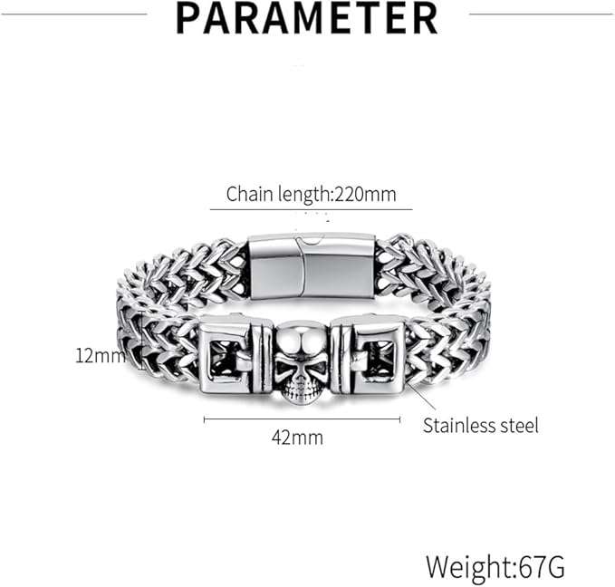 [Rockyu] ブレスレット メンズ シルバー ステンレスチェーン シンプル ファッション 2連チェーンブレスレット 幅広ブレスレット アレルギー対応