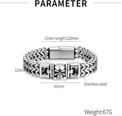 [Rockyu] ブレスレット メンズ シルバー ステンレスチェーン シンプル ファッション 2連チェーンブレスレット 幅広ブレスレット アレルギー対応