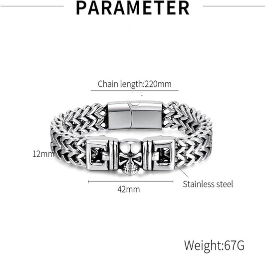 [Rockyu] ブレスレット メンズ シルバー ステンレスチェーン シンプル ファッション 2連チェーンブレスレット 幅広ブレスレット アレルギー対応