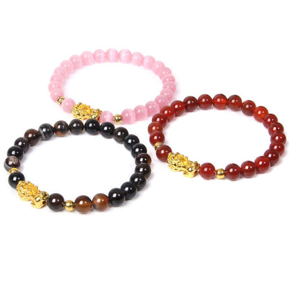 Rockyu パワーストーンブレスレット 貔貅 彫り入り 金運アップ 天然石 数珠 メンズ レディース