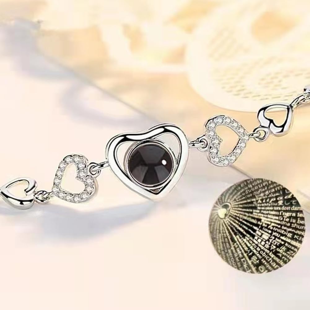 【秘密のハート】S925シルバー＆ローズゴールドブレスレット｜I Love You投影×ジルコン輝き